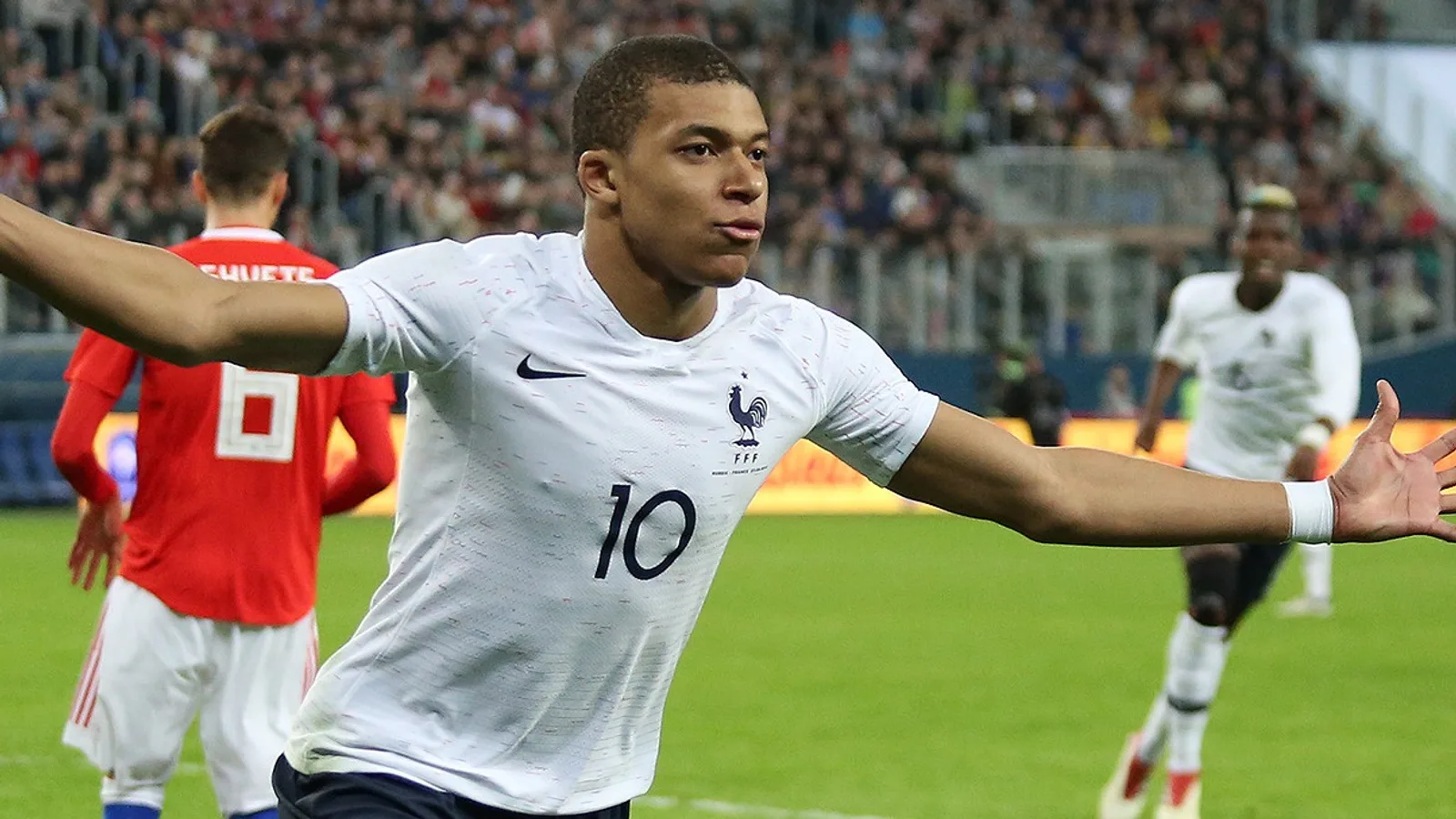 Kylian Mbappe celebrating for France