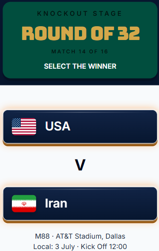 USA v Iran - Round of 32, Match 14 of 16, AT&T Stadium Dallas, 3 July