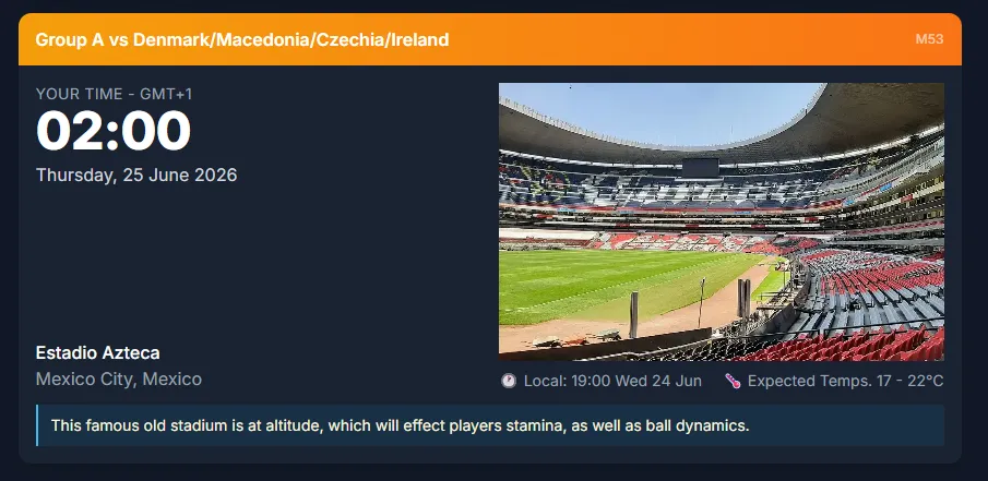 Route 26 tool showing updated team name display in group fixture